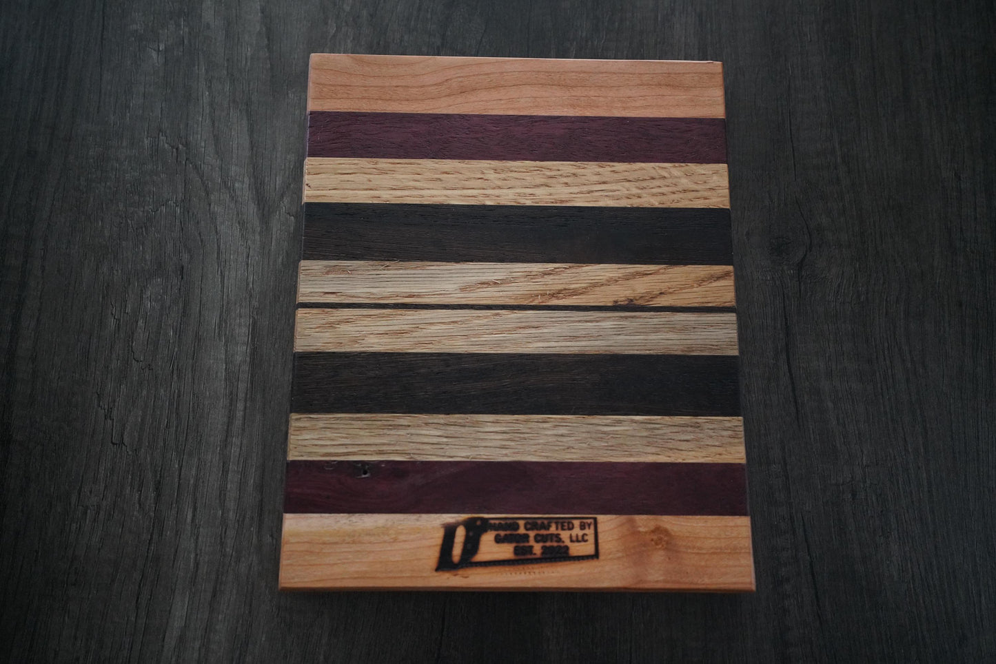 Handcrafted Cutting Board – Frontgrain White Oak, Cherry & Purpleheart
