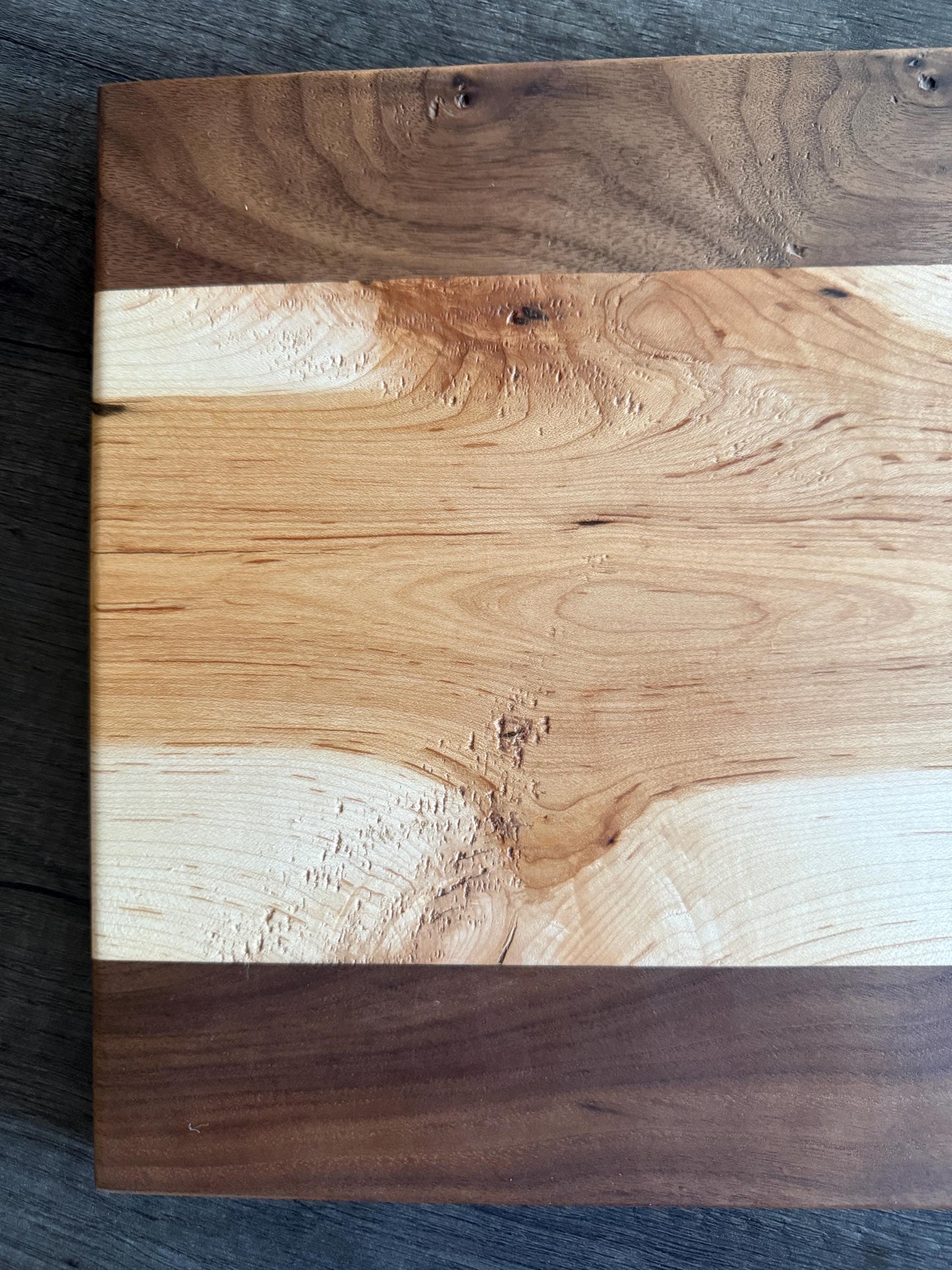 Handmade Walnut and Hickory Charcuterie Board – Green Epoxy Evergreen Tree Inlay