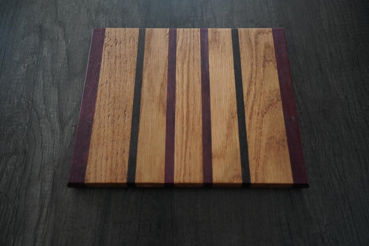 Handcrafted Cutting Board: Oak, Purpleheart & Wenge - Petite Size - Charcuterie
