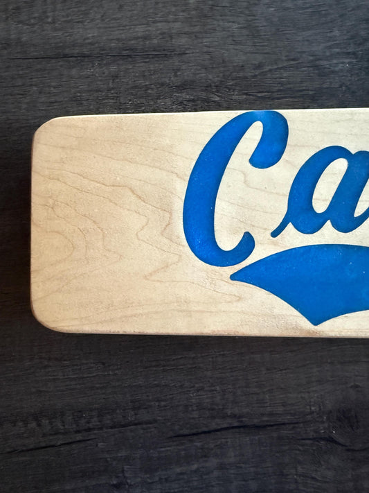 Handcrafted Maple Charcuterie Board – Blue Resin Cats Inlay, MSU Fan Gift