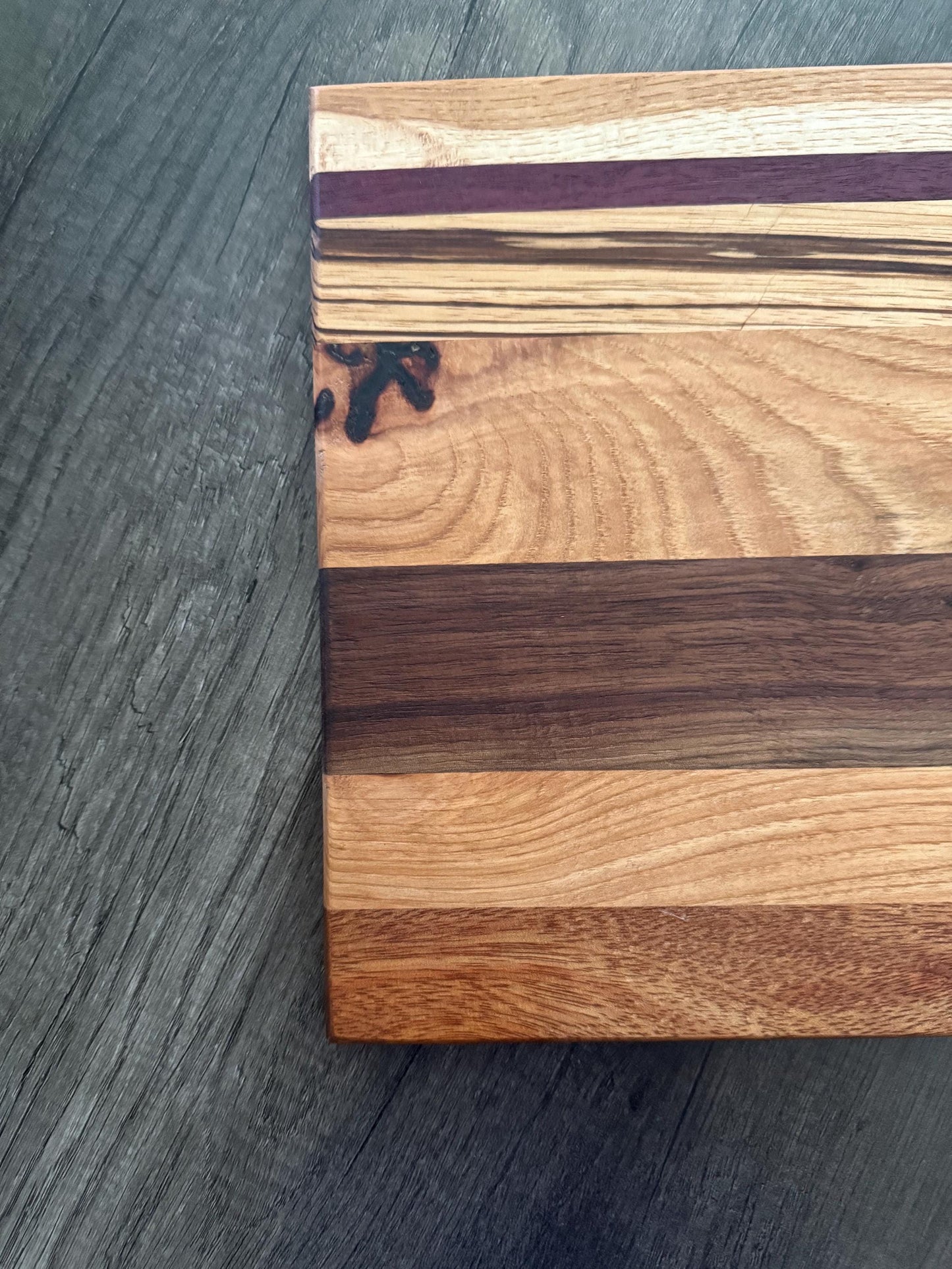 Handmade Cutting Board: Frontgrain Walnut, Zebrawood, Hickory