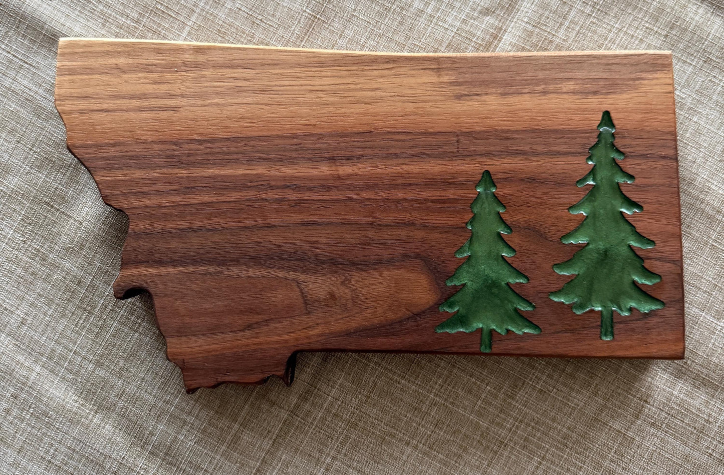 Walnut Resin Charcuterie Board – Handcrafted Serving Tray with Evergreen Inlays