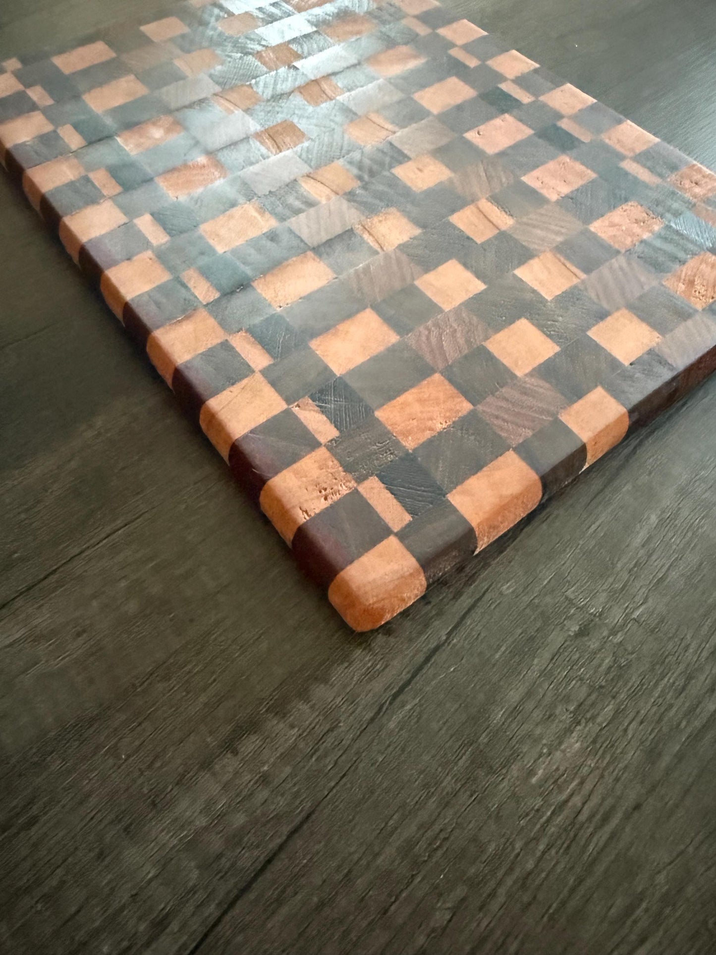 Handmade End Grain Cutting Board: Walnut, Hickory, Wenge & Purpleheart