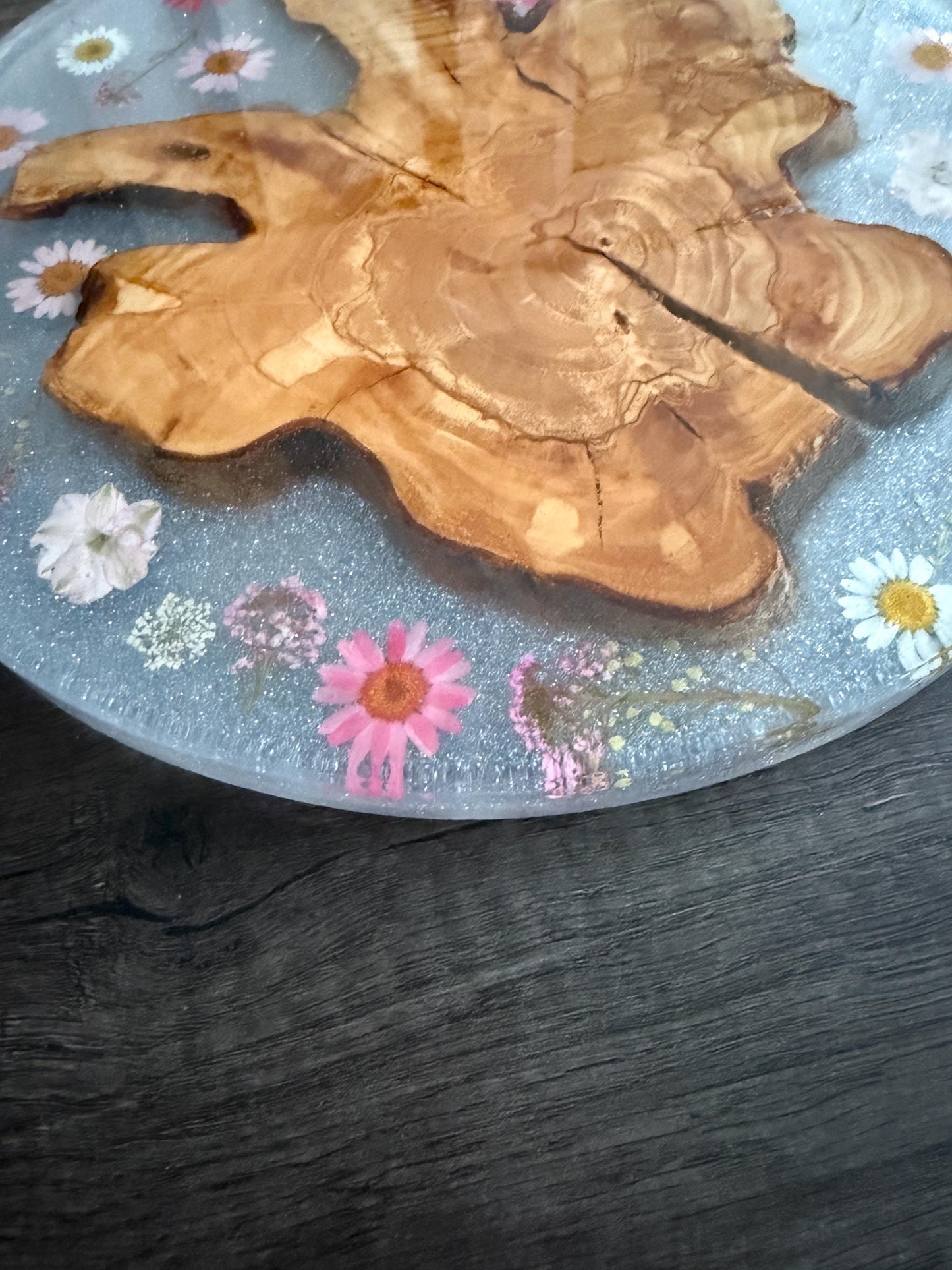 Handmade Charcuterie Platter featuring Olive Wood and Pressed Flowers