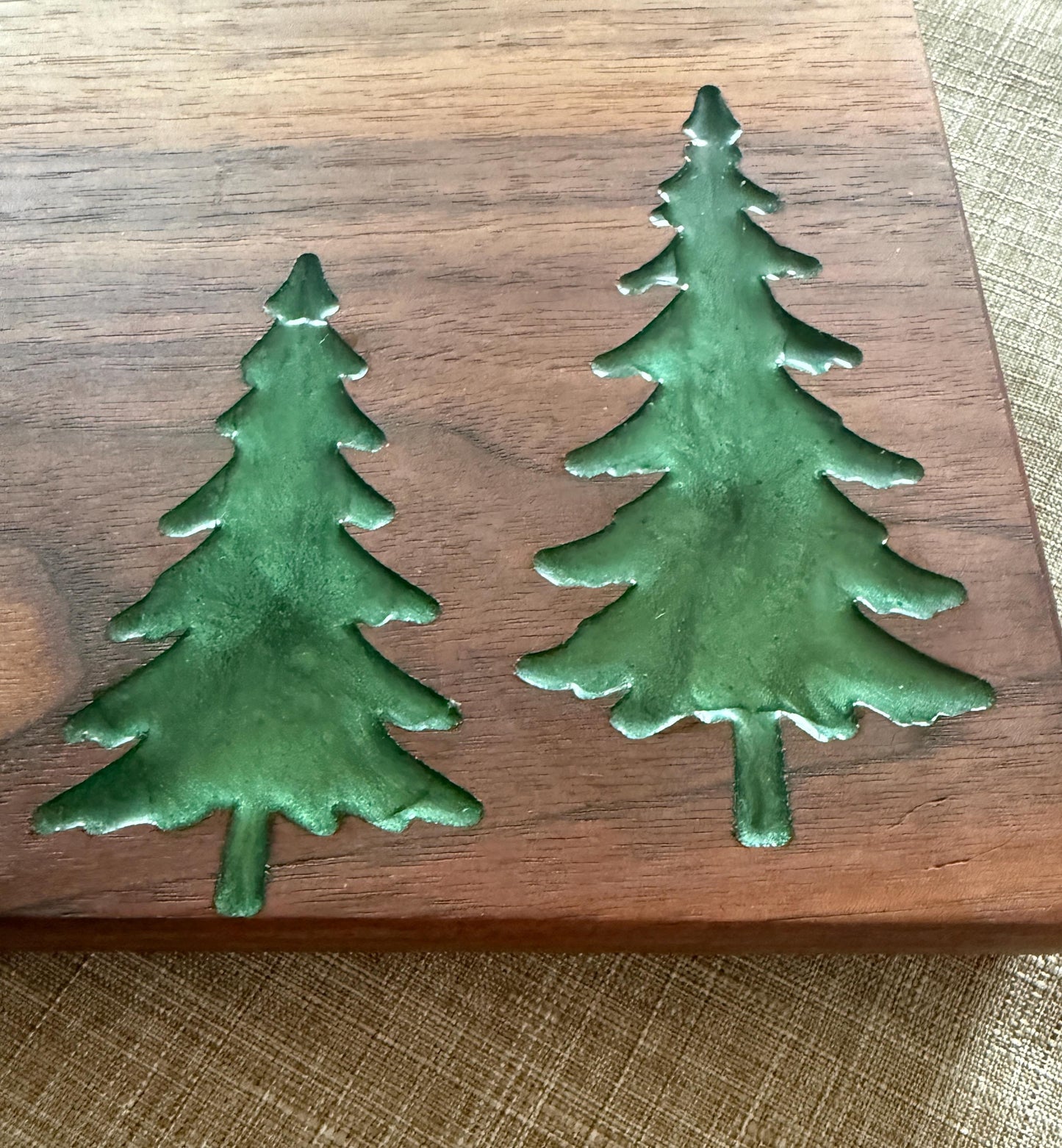 Walnut Resin Charcuterie Board – Handcrafted Serving Tray with Evergreen Inlays