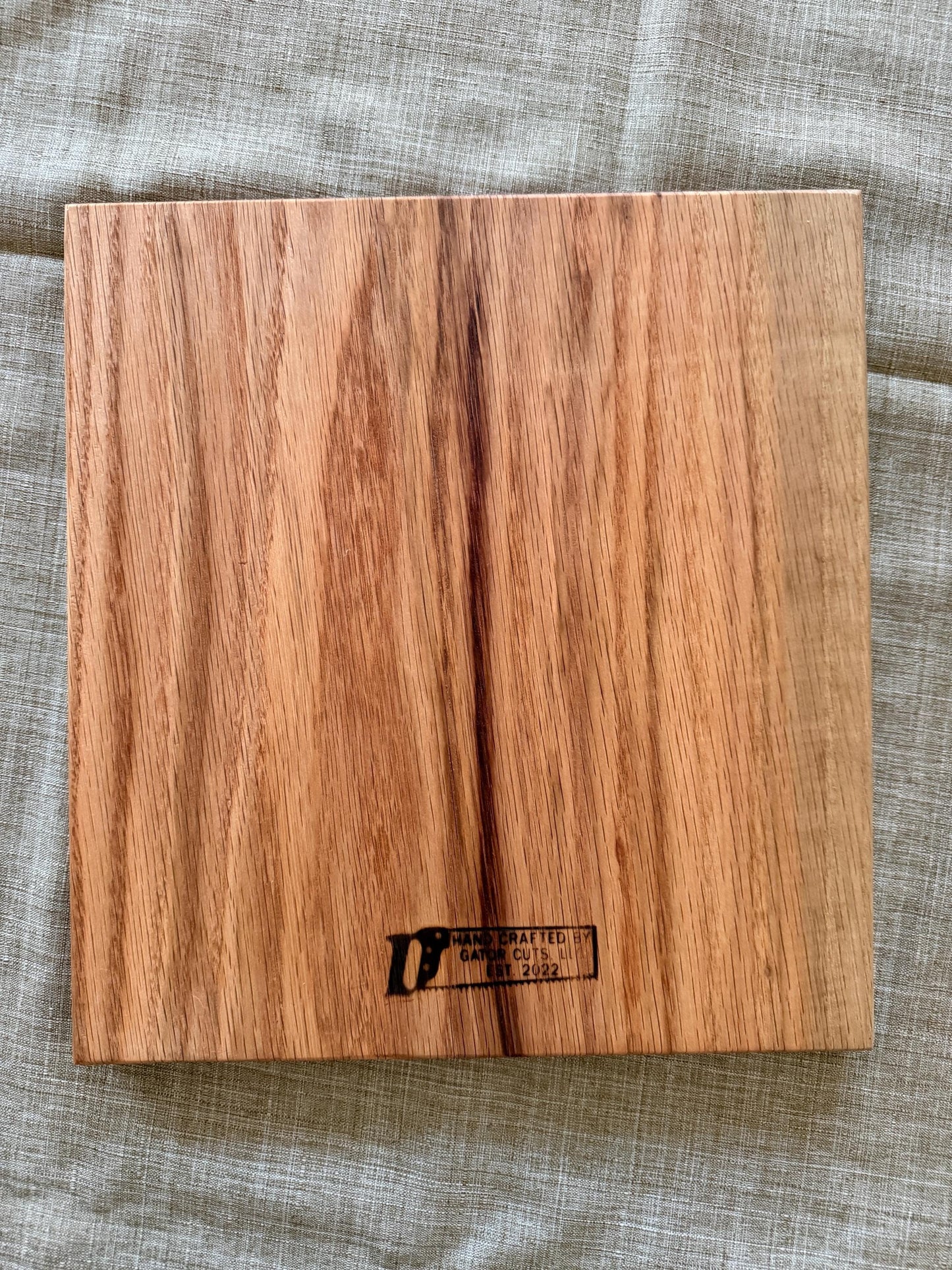 Handmade Red Oak Charcuterie Board – Green Epoxy Evergreen Tree Inlay