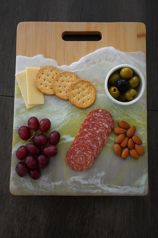 Handcrafted Ocean Wave Charcuterie Board: Coastal Elegance on Bamboo!