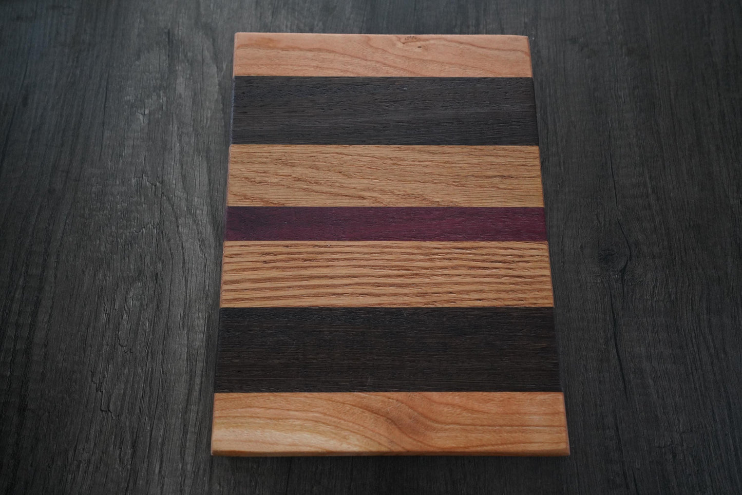 Handcrafted Cutting Board with White Oak, Cherry & Purpleheart | Charcuterie Serving Tray, Cheese Platter