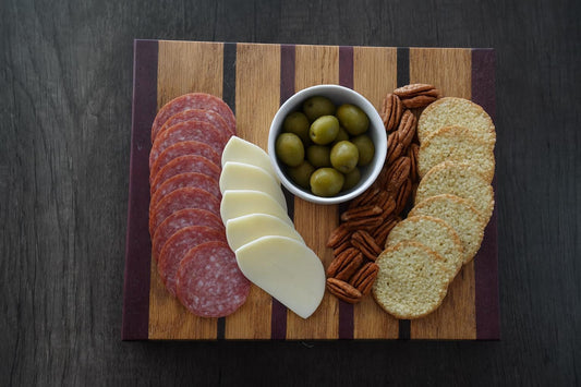 Handcrafted Cutting Board: Oak, Purpleheart & Wenge - Petite Size - Charcuterie