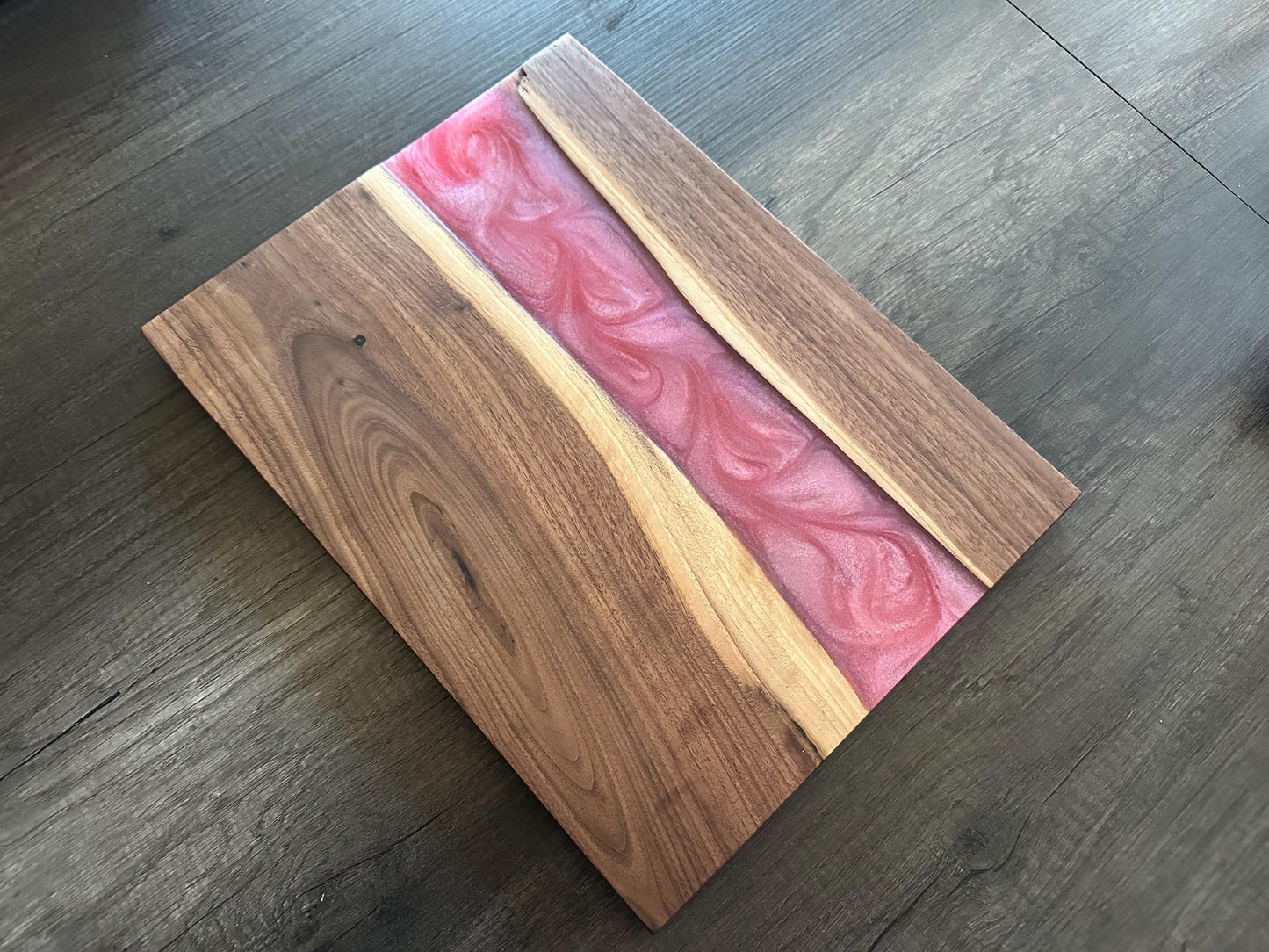 Walnut River Charcuterie Board - with Striking Burgundy Epoxy Detail