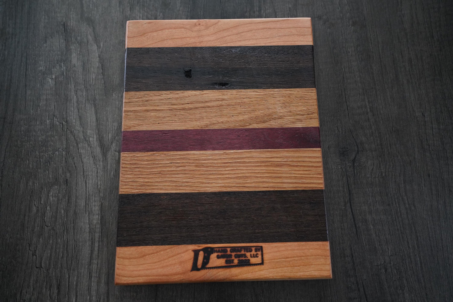 Handcrafted Cutting Board with White Oak, Cherry & Purpleheart | Charcuterie Serving Tray, Cheese Platter