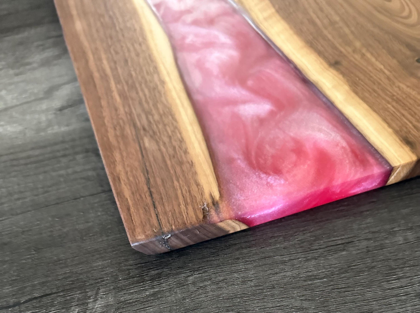 Walnut River Charcuterie Board - with Striking Burgundy Epoxy Detail