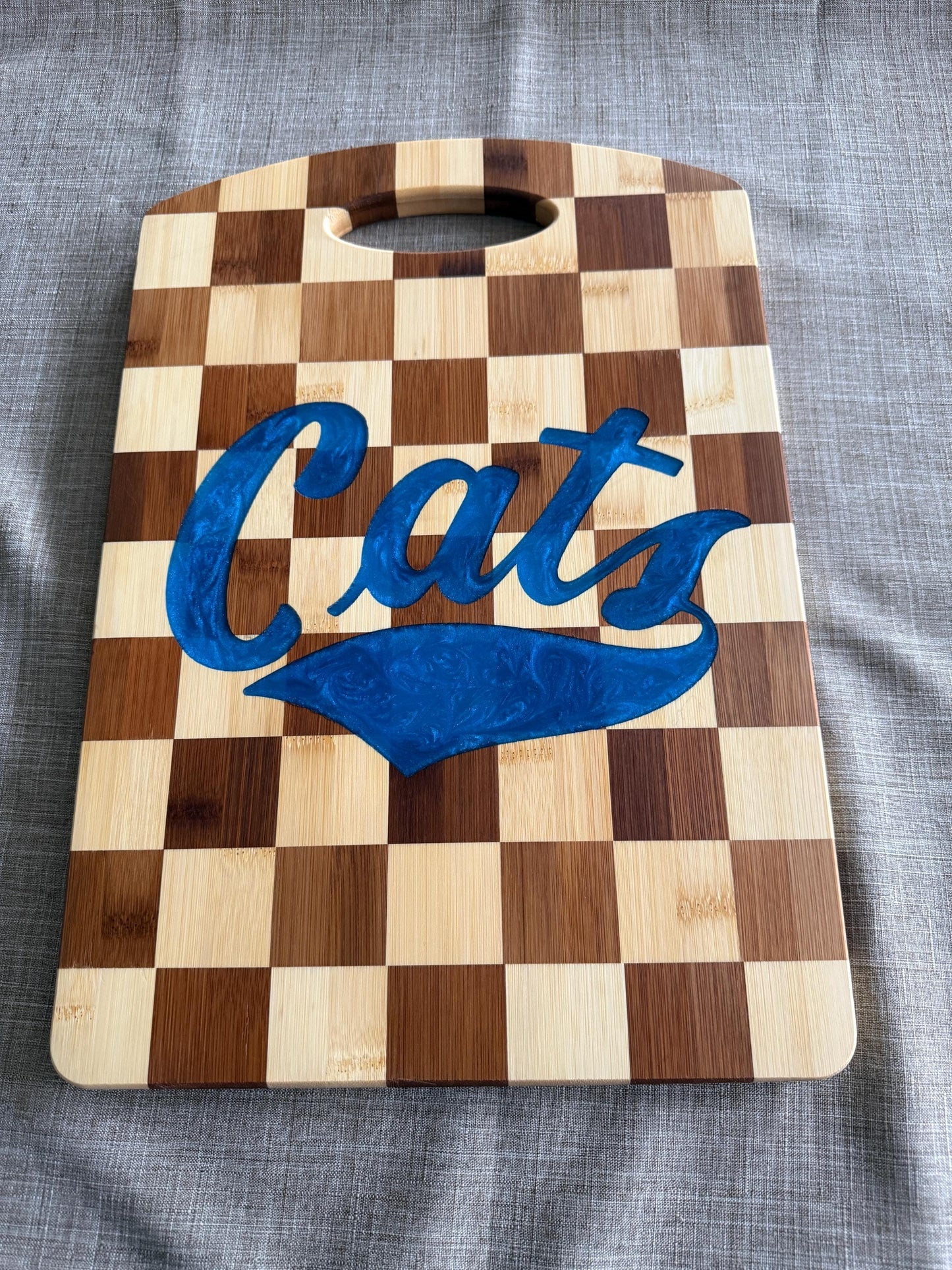Montana State Bobcats Charcuterie Board | Checkered Bamboo with Cats Resin Inlay