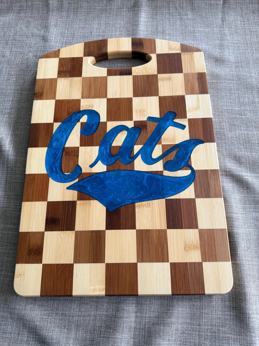Montana State Bobcats Charcuterie Board | Checkered Bamboo with Cats Resin Inlay