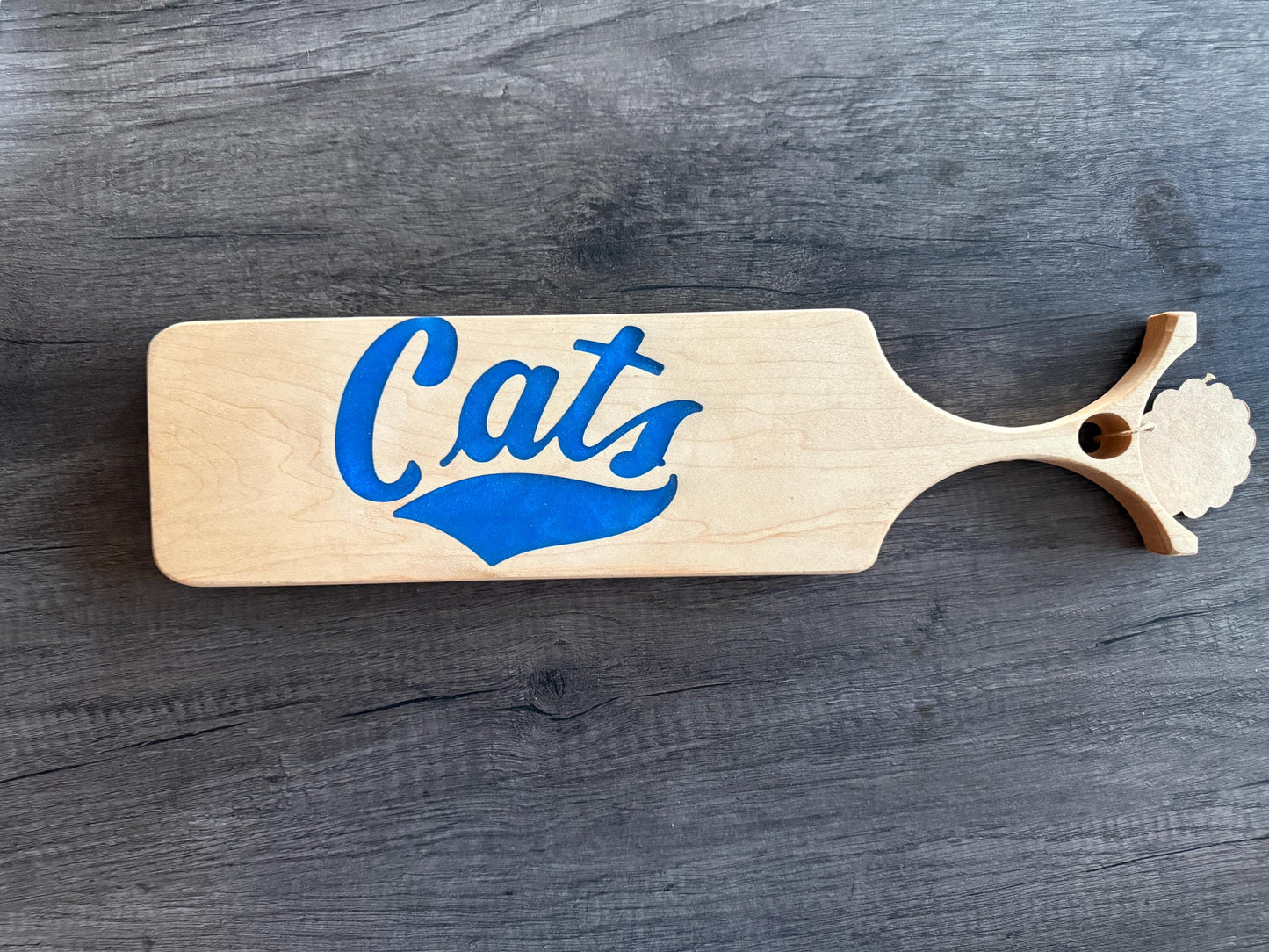 Handcrafted Maple Charcuterie Board – Blue Resin Cats Inlay, MSU Fan Gift