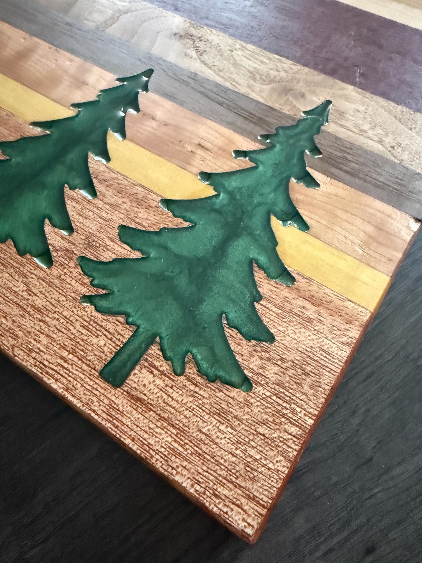 Handmade Charcuterie Board with Evergreen Resin Inlays: Exotic Wood Serving Tray