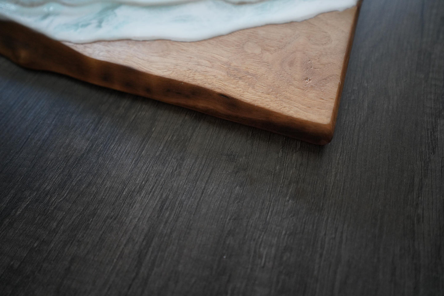 Handcrafted Walnut Charcuterie Board with Ocean Waves Resin Design - Live Edge