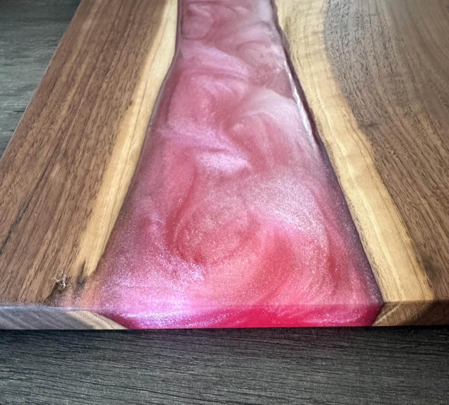 Walnut River Charcuterie Board - with Striking Burgundy Epoxy Detail