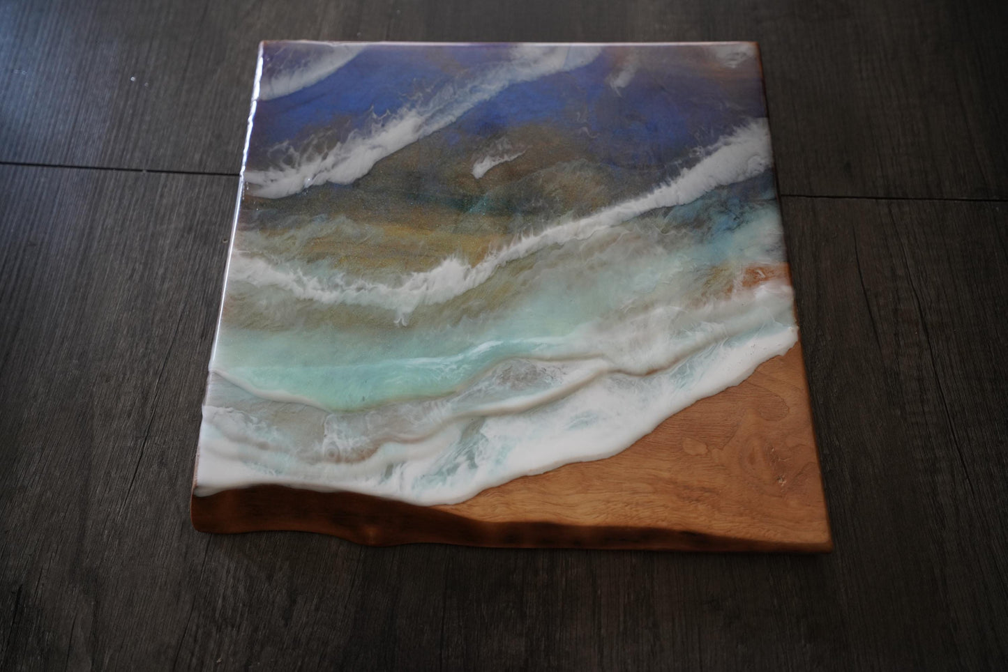 Handcrafted Walnut Charcuterie Board with Ocean Waves Resin Design - Live Edge