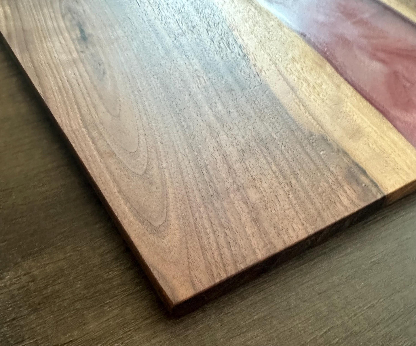 Walnut River Charcuterie Board - with Striking Burgundy Epoxy Detail