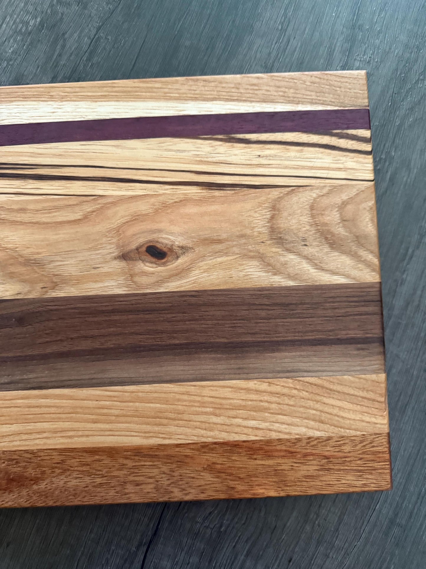 Handmade Cutting Board: Frontgrain Walnut, Zebrawood, Hickory