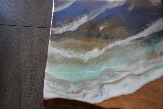 Handcrafted Walnut Charcuterie Board with Ocean Waves Resin Design - Live Edge