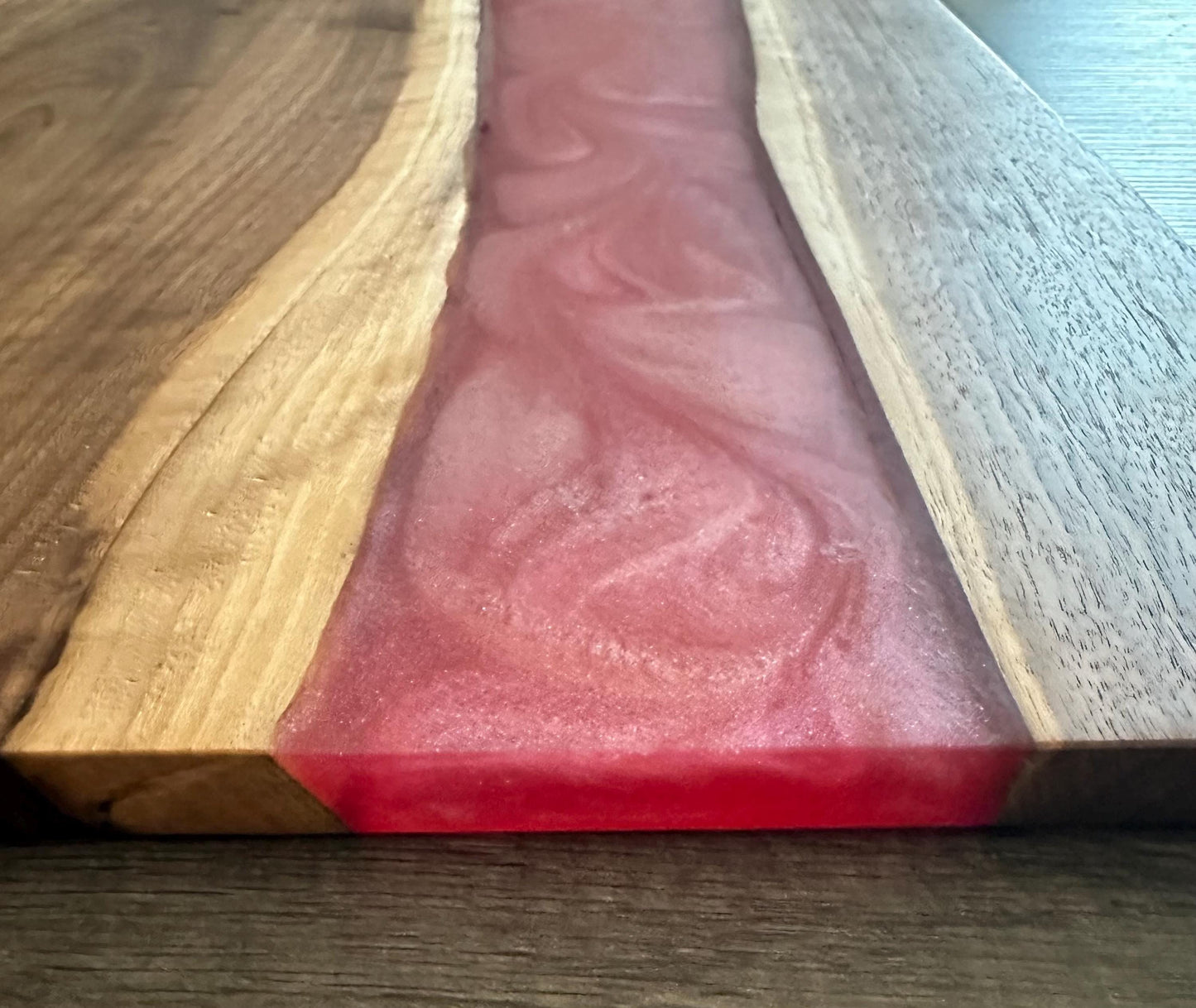 Walnut River Charcuterie Board - with Striking Burgundy Epoxy Detail
