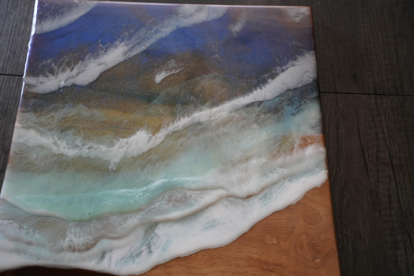 Handcrafted Walnut Charcuterie Board with Ocean Waves Resin Design - Live Edge