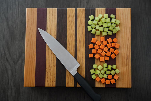 Handcrafted Cutting Board – Frontgrain White Oak, Cherry & Purpleheart