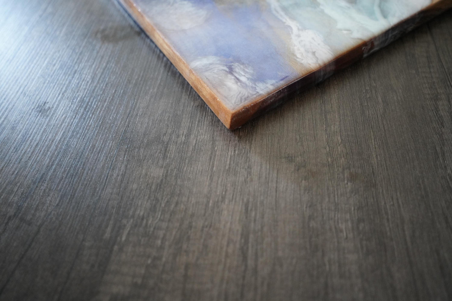 Handcrafted Walnut Charcuterie Board with Live Edge and Ocean Waves Resin Design