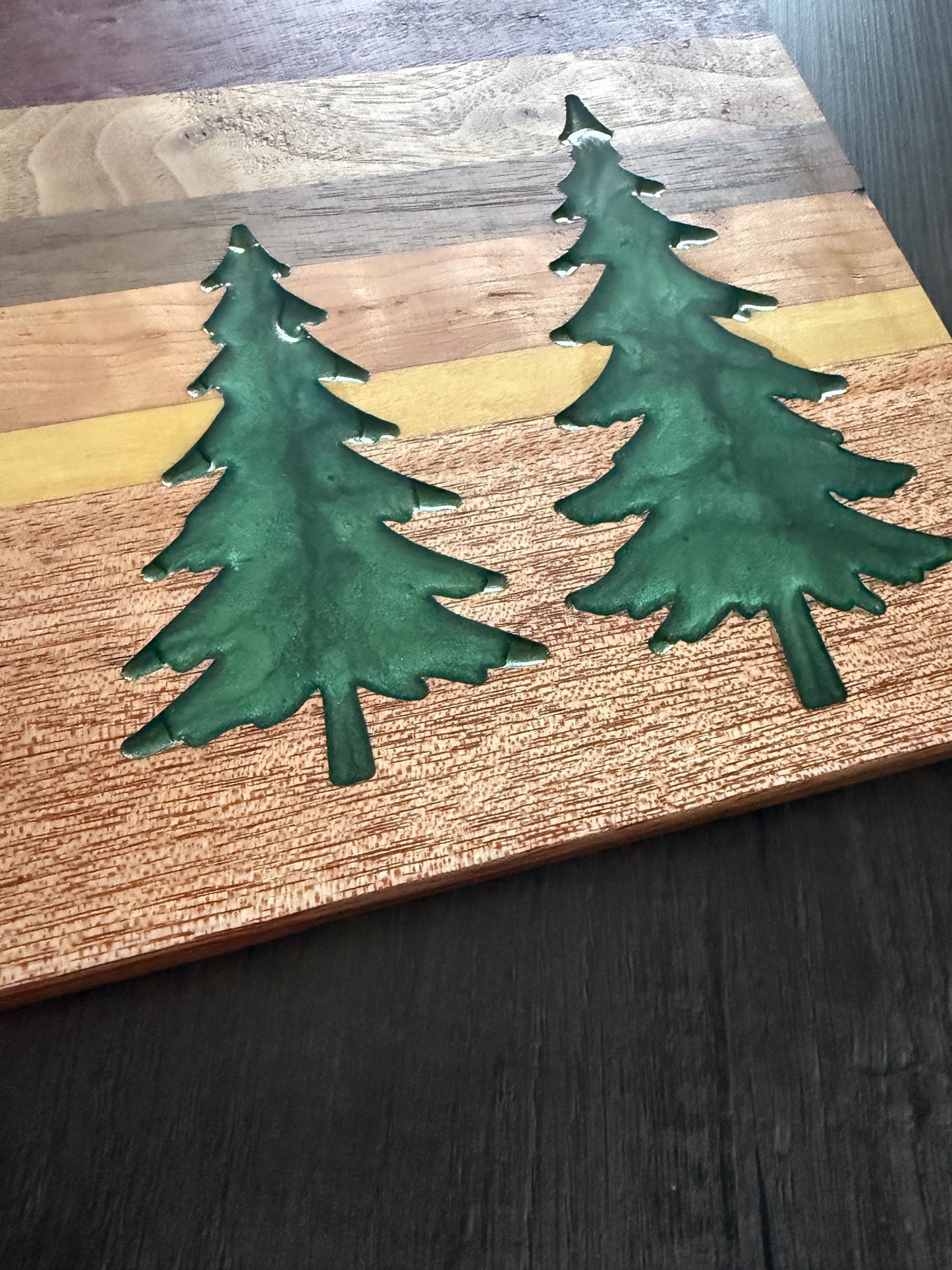 Handmade Charcuterie Board with Evergreen Resin Inlays: Exotic Wood Serving Tray