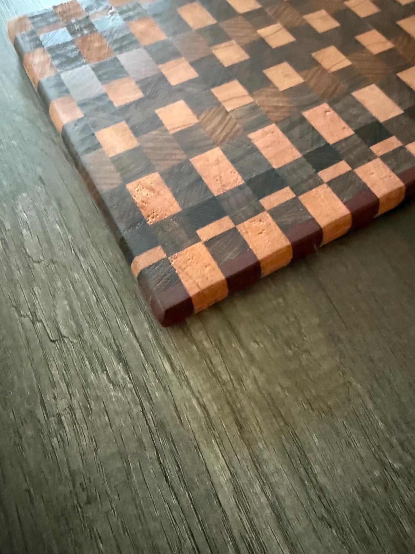 Handmade End Grain Cutting Board: Walnut, Hickory, Wenge & Purpleheart
