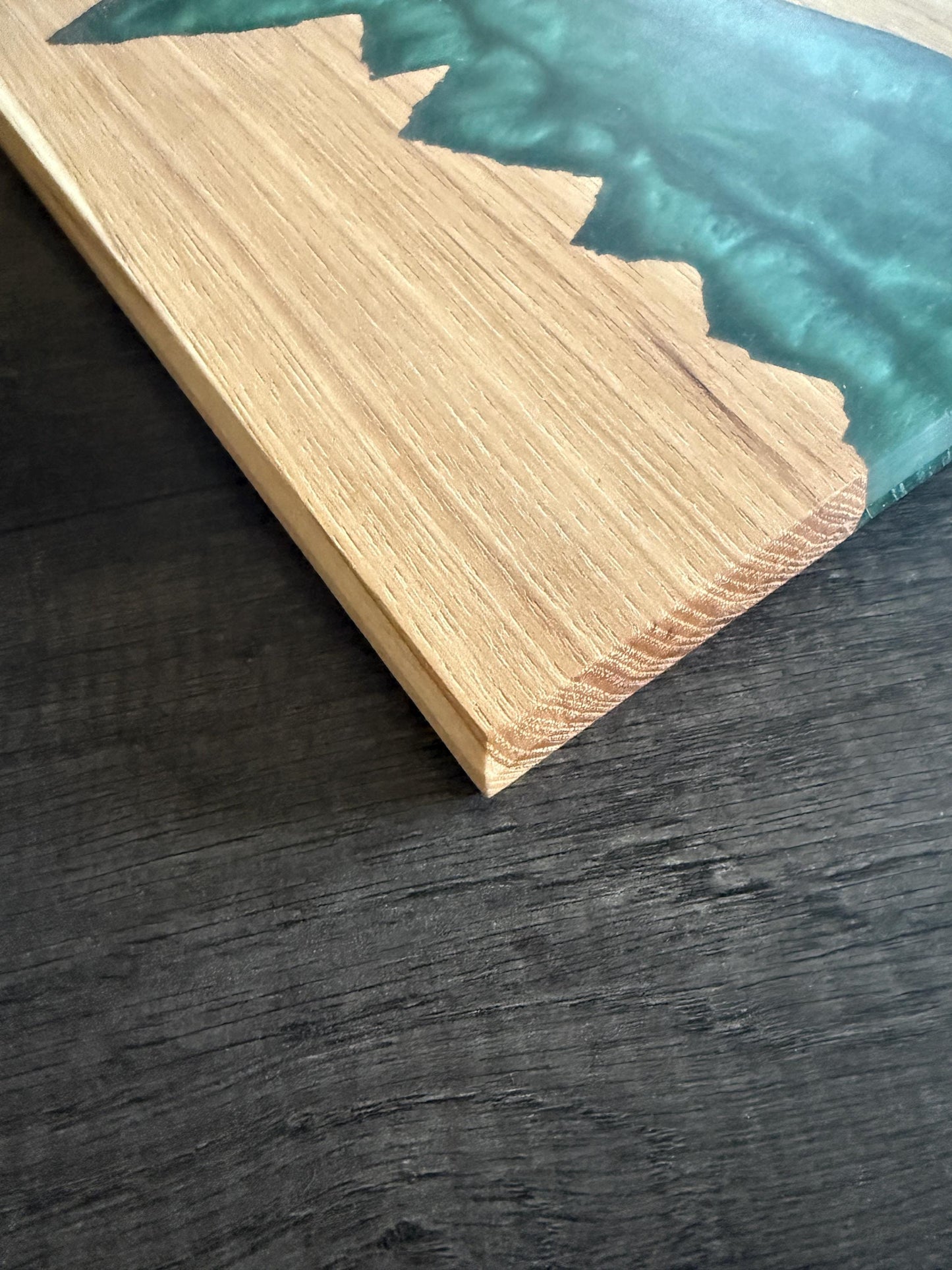 Handmade Hickory Mountain Charcuterie Board: Green Epoxy Resin, Rustic Wood