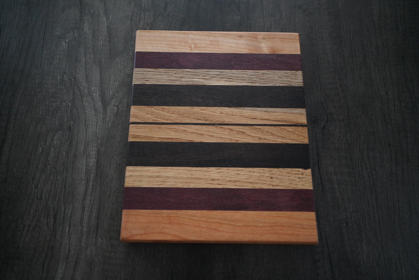 Handcrafted Cutting Board – Frontgrain White Oak, Cherry & Purpleheart