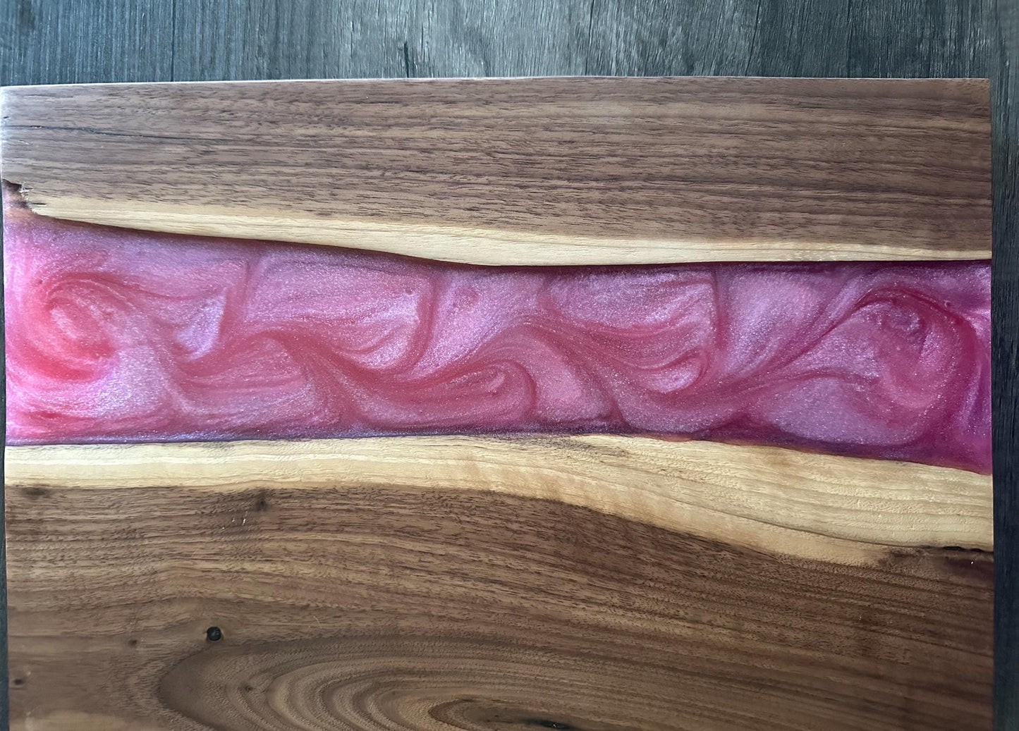 Walnut River Charcuterie Board - with Striking Burgundy Epoxy Detail