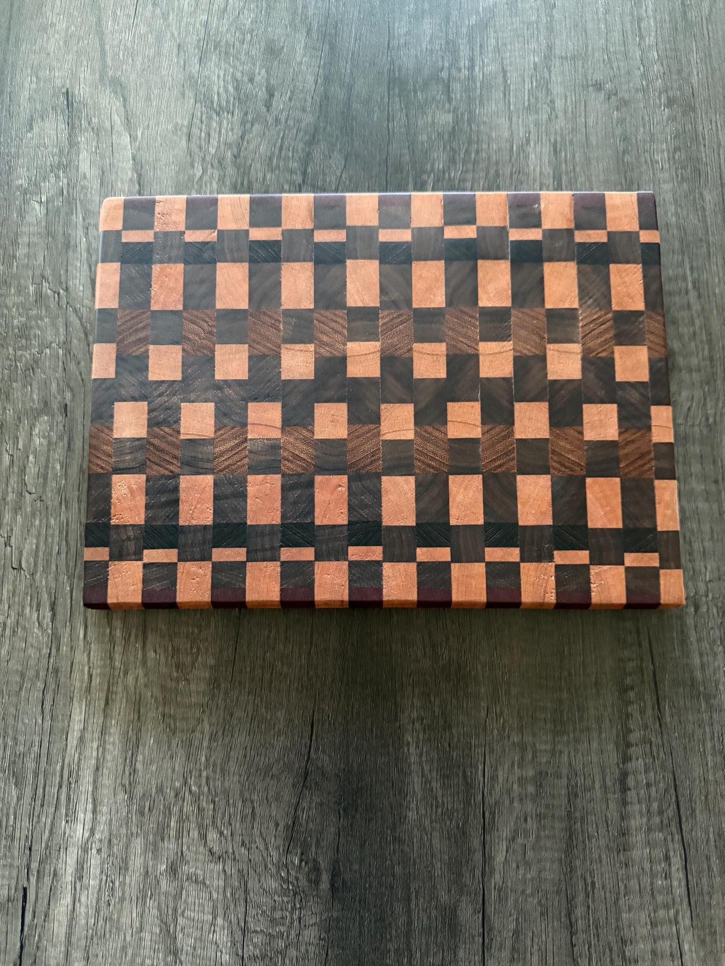 Handmade End Grain Cutting Board: Walnut, Hickory, Wenge & Purpleheart