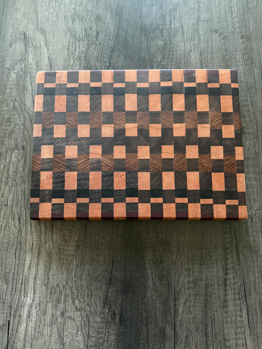 Handmade End Grain Cutting Board: Walnut, Hickory, Wenge & Purpleheart