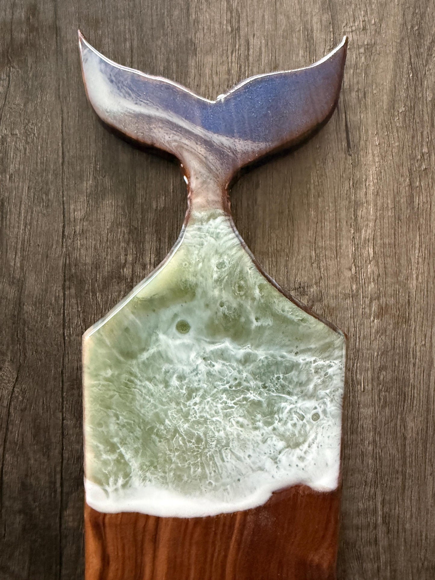 Ocean Resin Handcrafted Mermaid Tail Charcuterie Board – Handmade Walnut Serving Tray