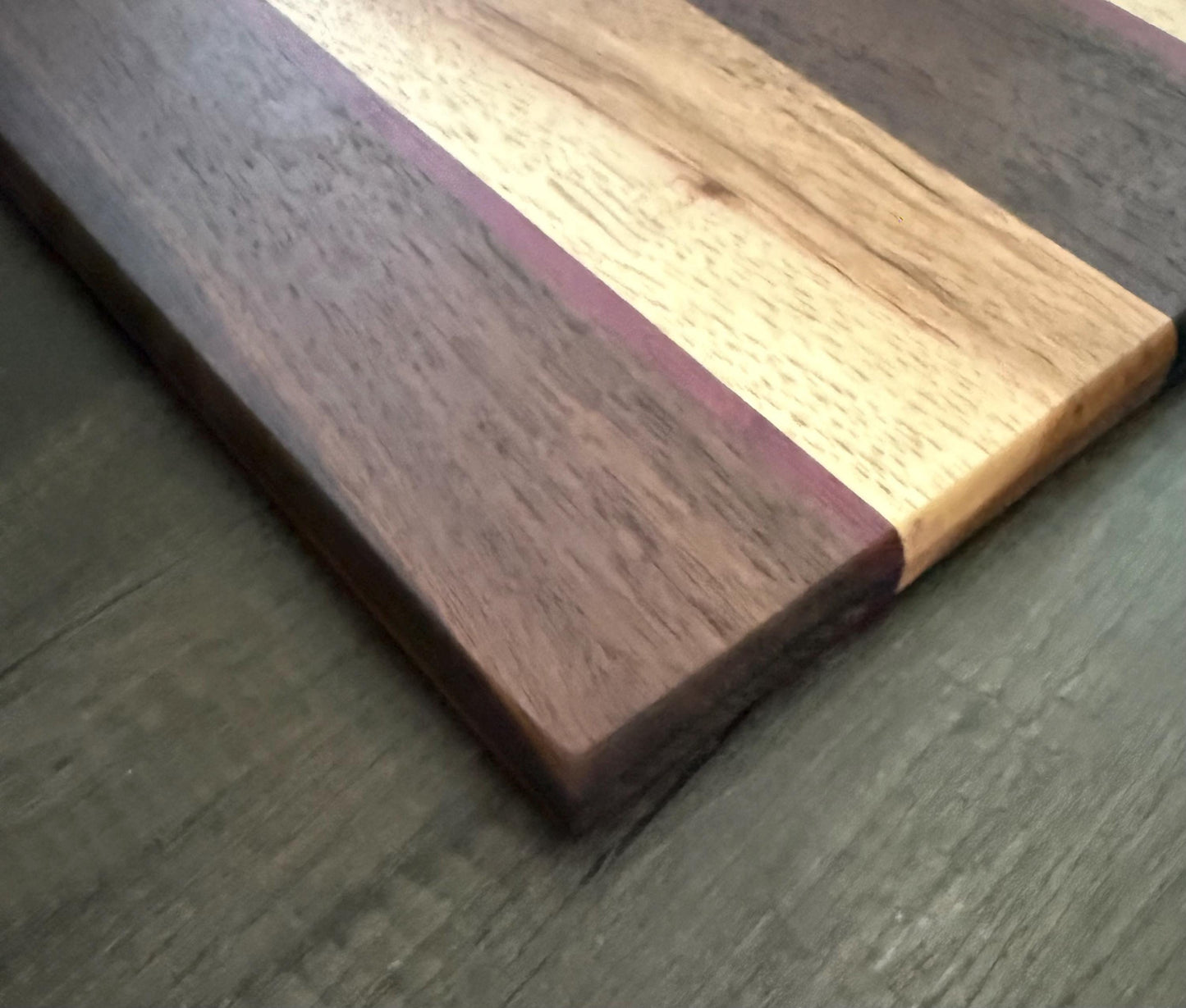 Handcrafted Cutting Board Hickory, Wenge, and Purpleheart Woods