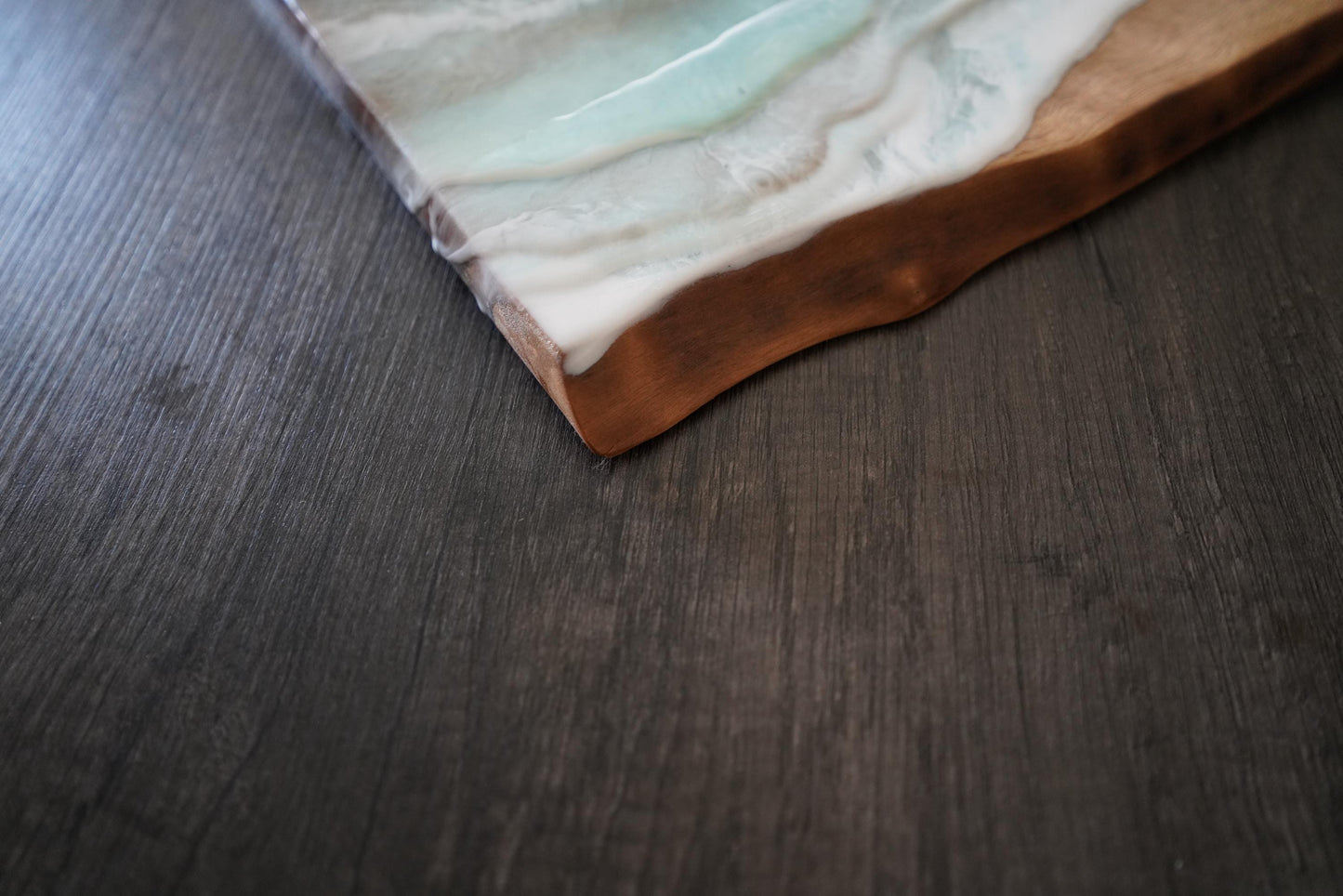 Handcrafted Walnut Charcuterie Board with Ocean Waves Resin Design - Live Edge