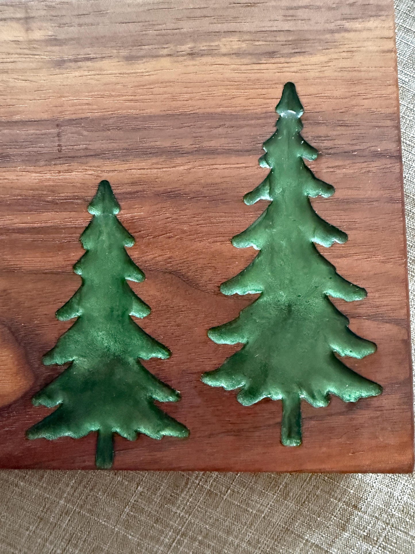 Walnut Resin Charcuterie Board – Handcrafted Serving Tray with Evergreen Inlays