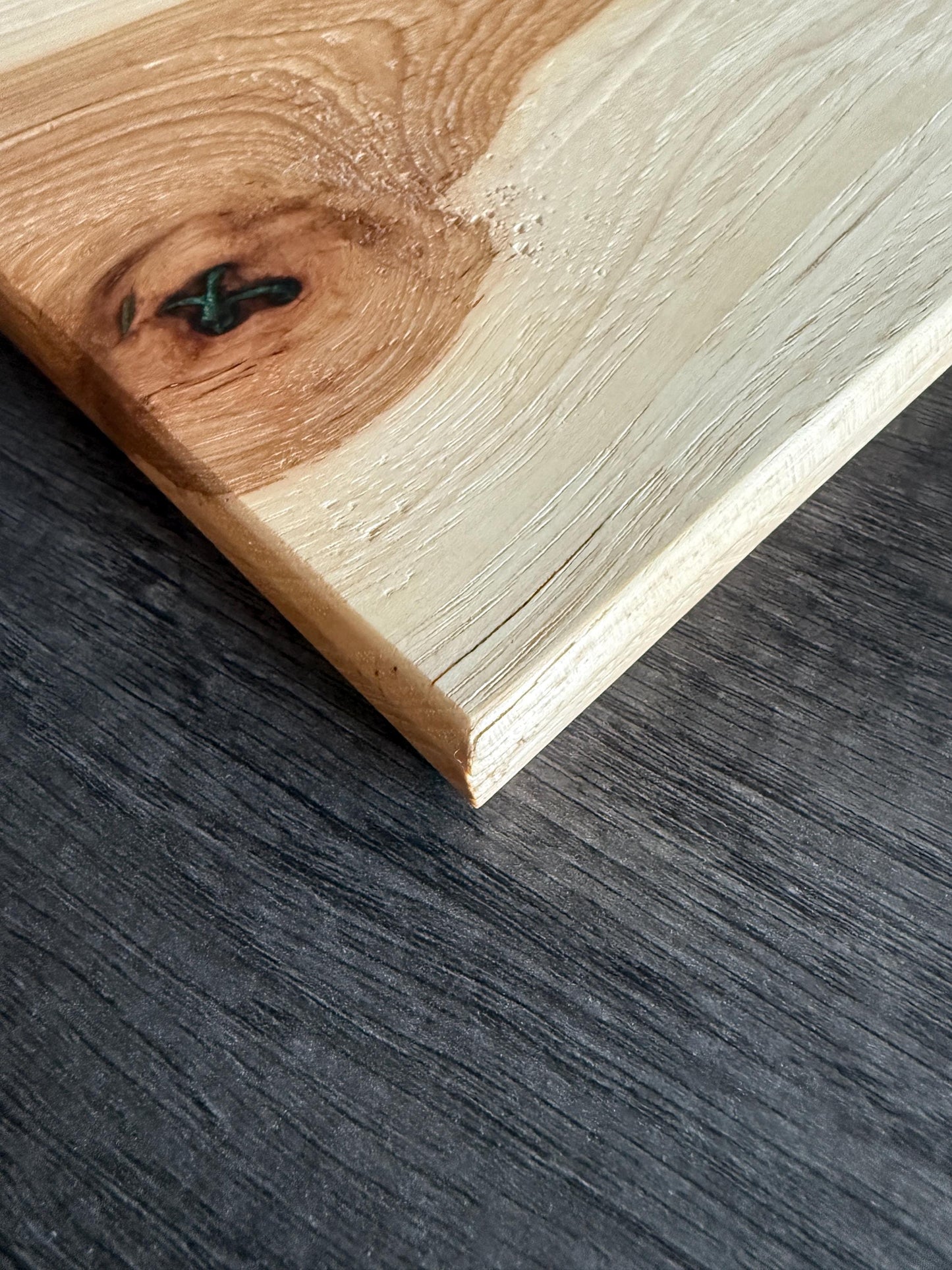 Handmade Hickory Charcuterie Board – Green Epoxy Evergreen Tree Inlay