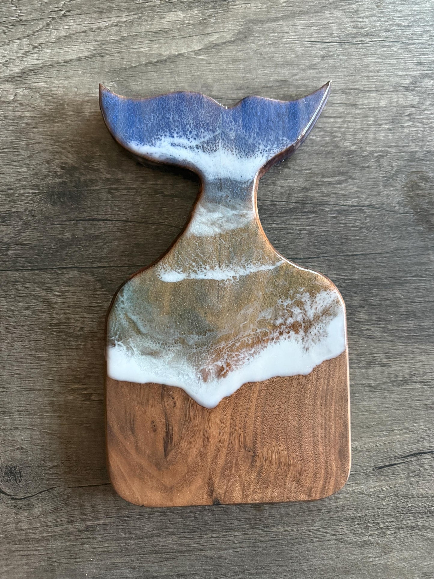 Mermaid Tail Charcuterie Board – Handmade Walnut & Ocean Resin Serving Tray