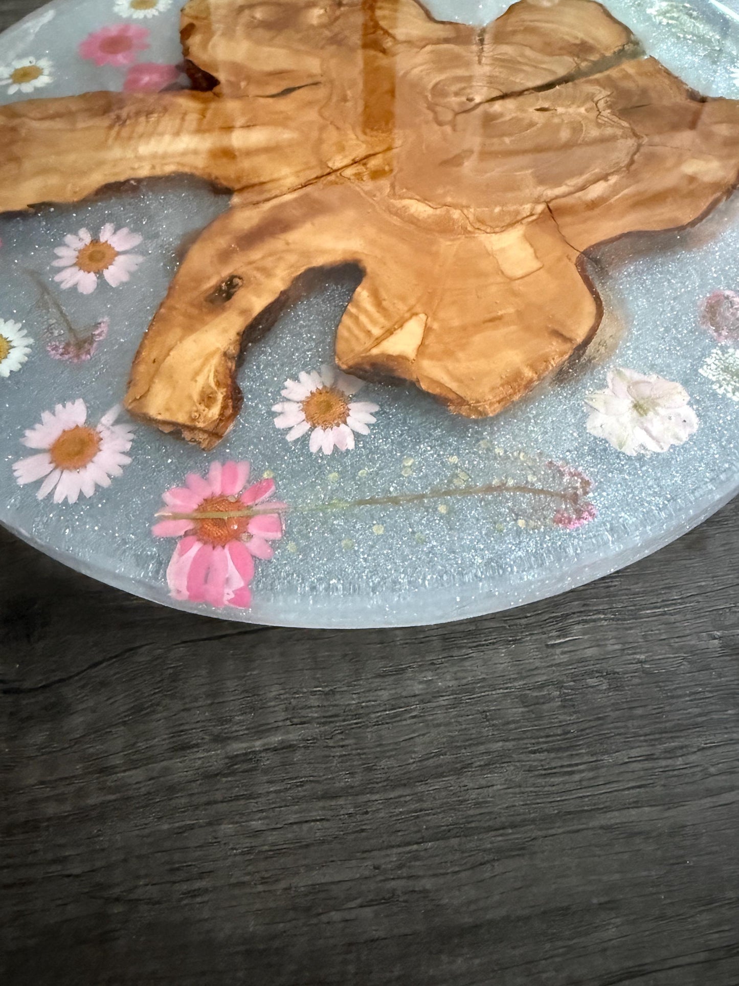 Handmade Charcuterie Platter featuring Olive Wood and Pressed Flowers