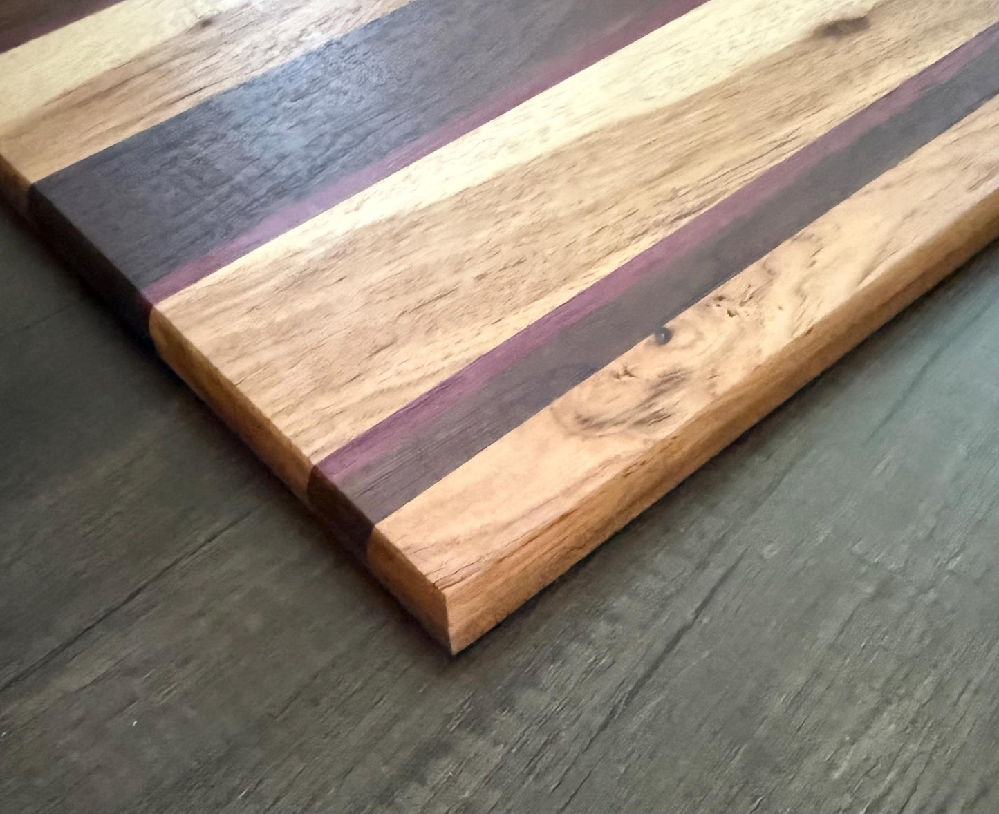 Handcrafted Cutting Board Hickory, Wenge, and Purpleheart Woods