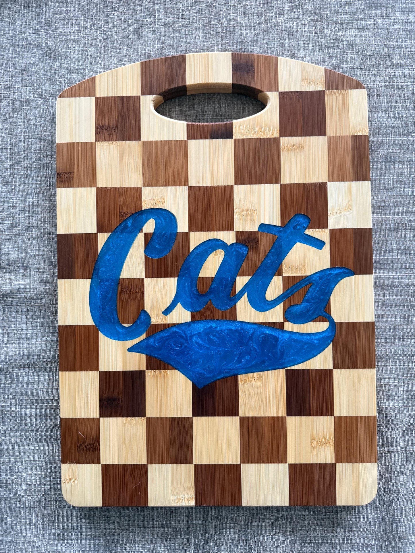 Montana State Bobcats Charcuterie Board | Checkered Bamboo with Cats Resin Inlay