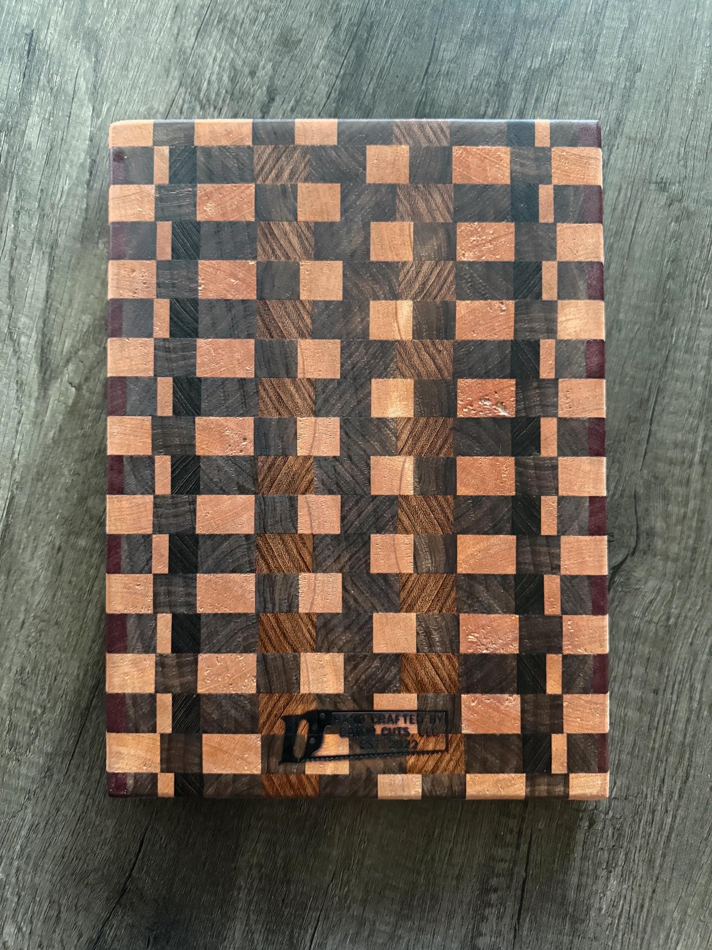 Handmade End Grain Cutting Board: Walnut, Hickory, Wenge & Purpleheart