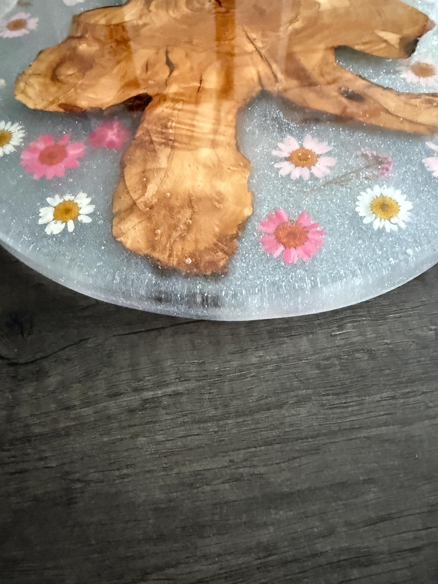 Handmade Charcuterie Platter featuring Olive Wood and Pressed Flowers