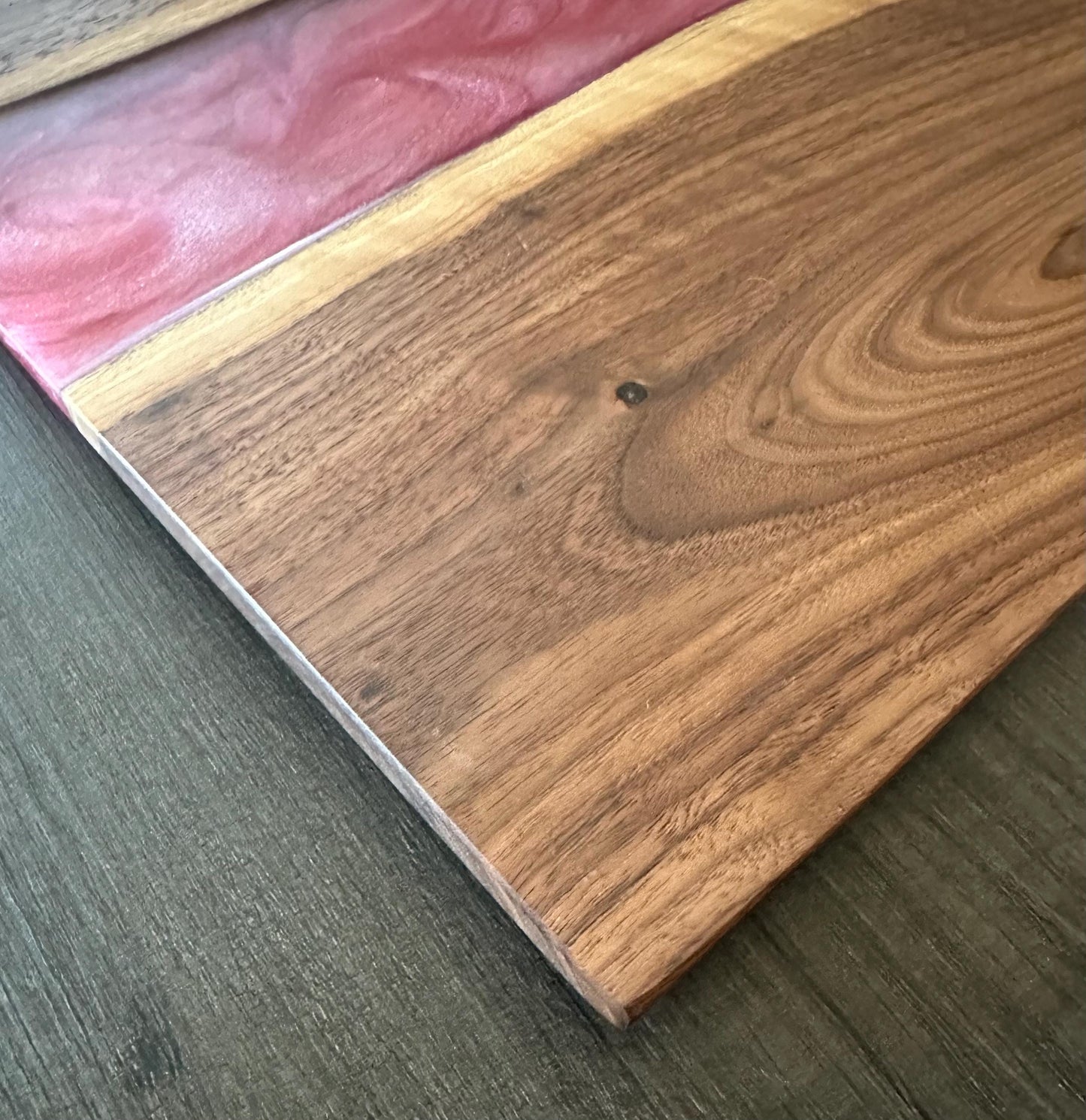 Walnut River Charcuterie Board - with Striking Burgundy Epoxy Detail