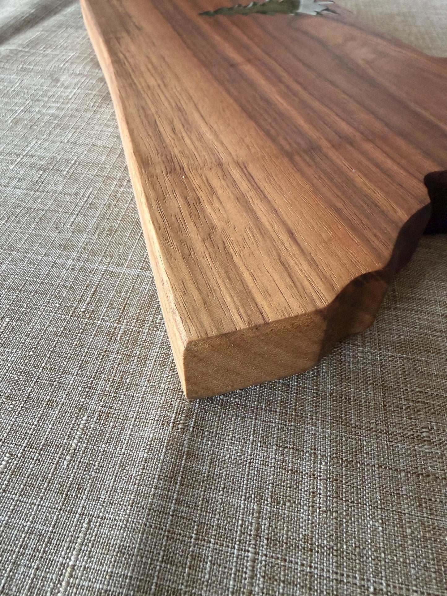 Walnut Resin Charcuterie Board – Handcrafted Serving Tray with Evergreen Inlays